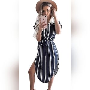 V-Neck Geometric Pattern Belted Summer Dress - NWT